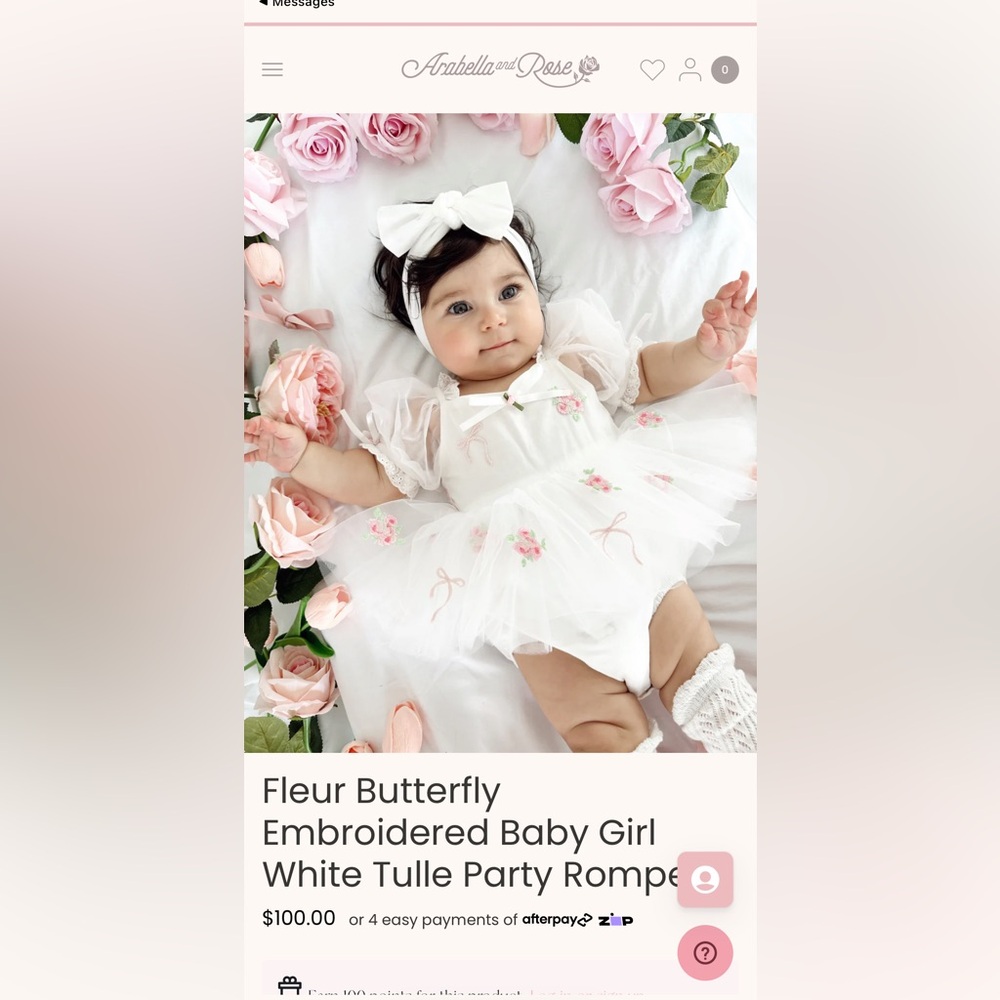 Arabella and Rose Fleur Butterfly Embroidered White Tulle Romper